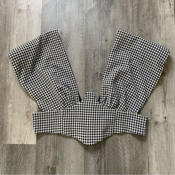 ASOS Plaid Check Bustier Crop Top Black White US 12 - Picture 2 of 9